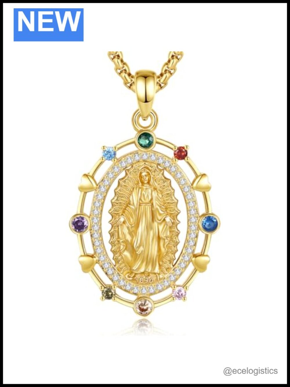 925 Sterling Silver Virgin Mary Chakra Pendant Necklace 22" Box Chain